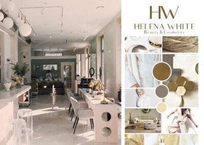 Helena White luxuskozmetikai salon, modboard, logo